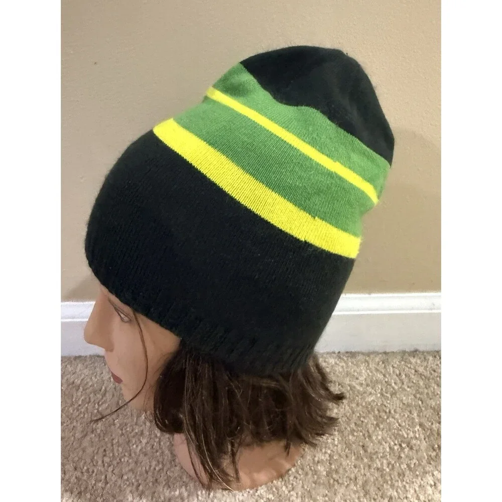 The North Face Youth Reversible Beanie Gorpcore Black Green Stripe Knit Hat Sz M
